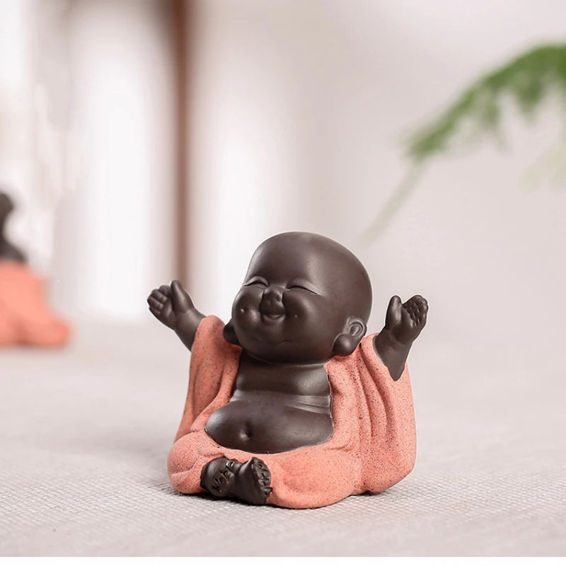 lovely tea pet Chinese yixing zisha purple clay Buddha statue small size table study decoration holiday gift on sales