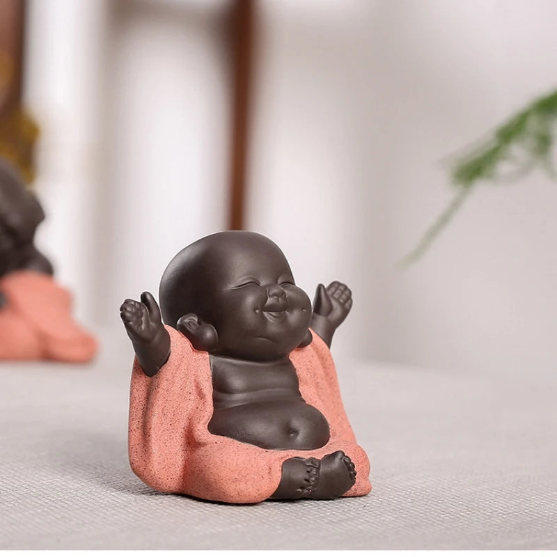 lovely tea pet Chinese yixing zisha purple clay Buddha statue small size table study decoration holiday gift on sales