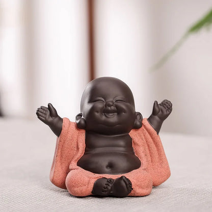 lovely tea pet Chinese yixing zisha purple clay Buddha statue small size table study decoration holiday gift on sales