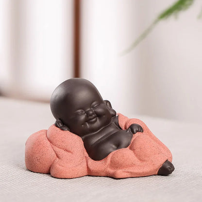lovely tea pet Chinese yixing zisha purple clay Buddha statue small size table study decoration holiday gift on sales