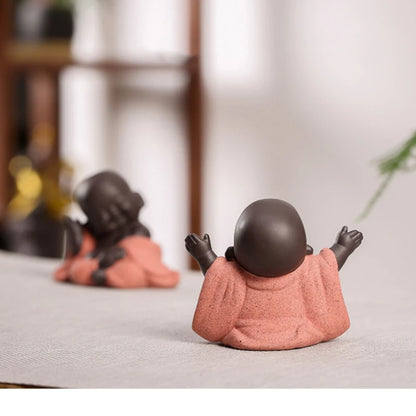 lovely tea pet Chinese yixing zisha purple clay Buddha statue small size table study decoration holiday gift on sales