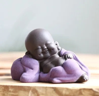 lovely tea pet Chinese yixing zisha purple clay Buddha statue small size table study decoration holiday gift on sales