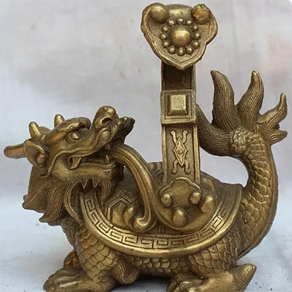 lucky Chinese Pure Brass handwork Fengshui Dragon Turtle RU YI Statue