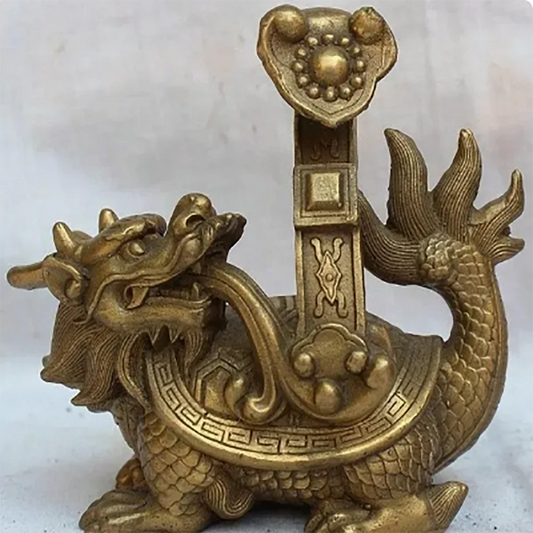 lucky Chinese Pure Brass handwork Fengshui Dragon Turtle RU YI Statue