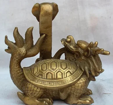 lucky Chinese Pure Brass handwork Fengshui Dragon Turtle RU YI Statue