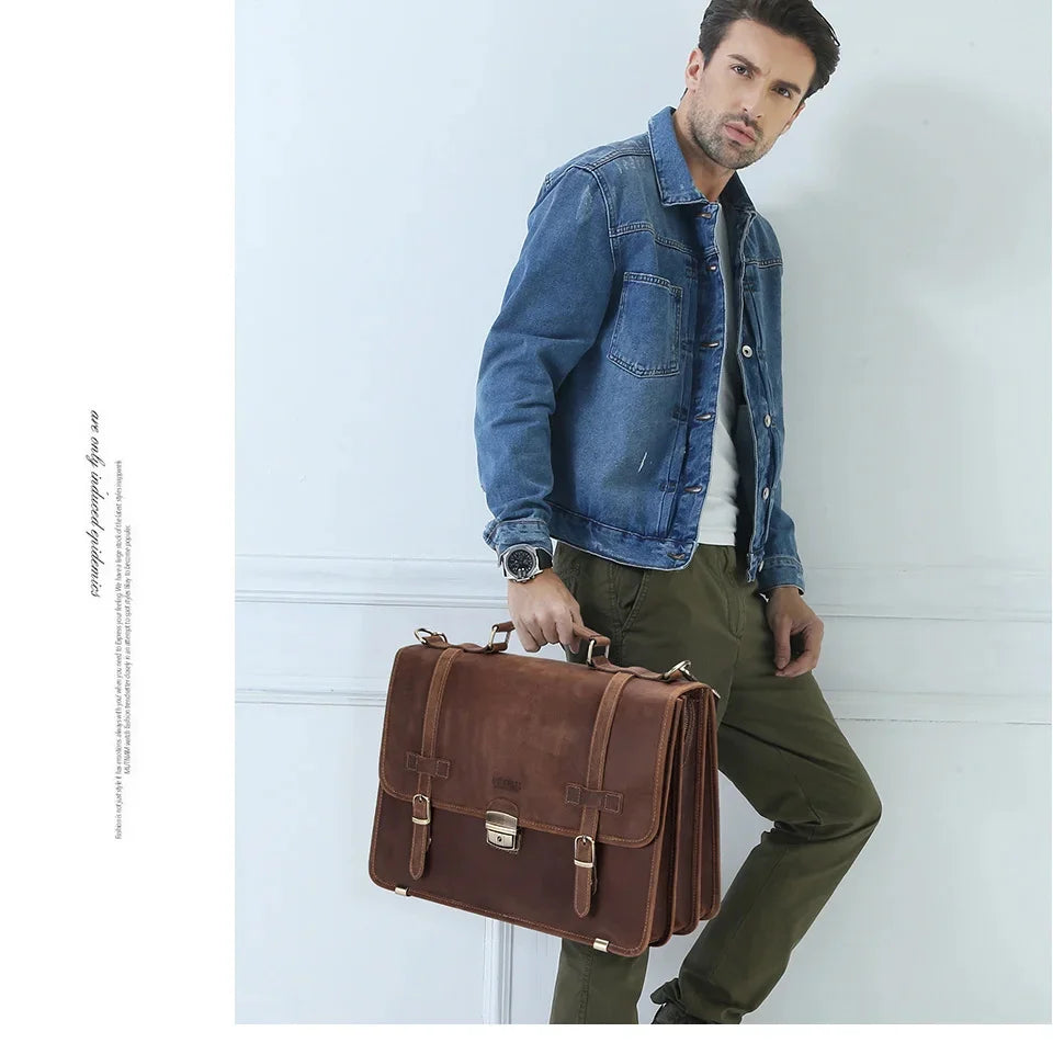 luxury hands s designer messenger Crazy Horse Cow Leather man cow leather document bag