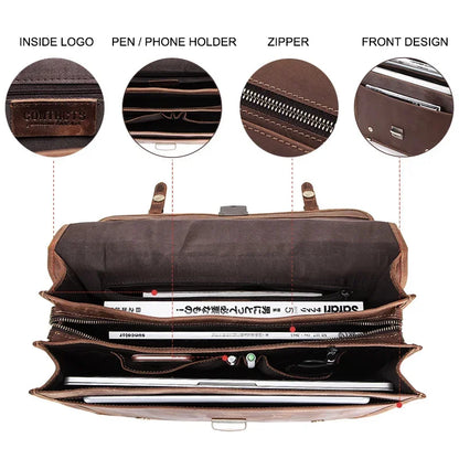 luxury hands s designer messenger Crazy Horse Cow Leather man cow leather document bag