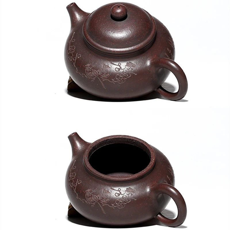 marked real yixing zisha tea pot handmade carved Chinese character original ore purple grit kungfu pot 240ml 9 infuser holes new