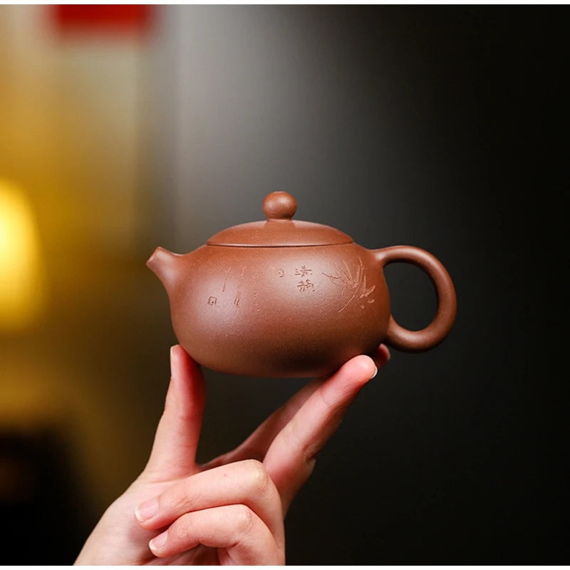 marked tea pot 170ml xishi pots Chinese character carved 7 infuser hole real yixing zisha purple grit clay handmade original ore