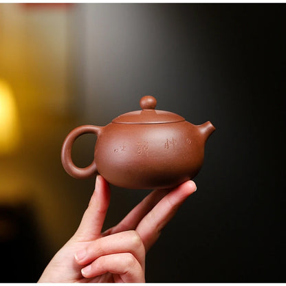 marked tea pot 170ml xishi pots Chinese character carved 7 infuser hole real yixing zisha purple grit clay handmade original ore