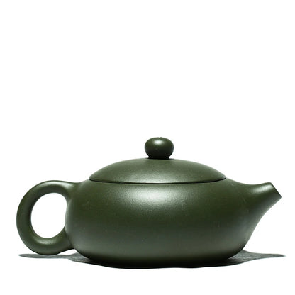 marked tea pot bamboo carved real yixing zisha green clay flat xishi pot Chinese kungfu pot on sales ball shaped infuser holes