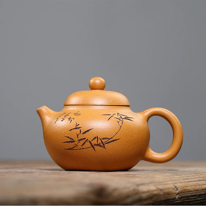 marked tea pot real yixing zisha duan clay bamboo carved WenDan pots Chinese kungfu pot with 7 infuser holes 6.8oz