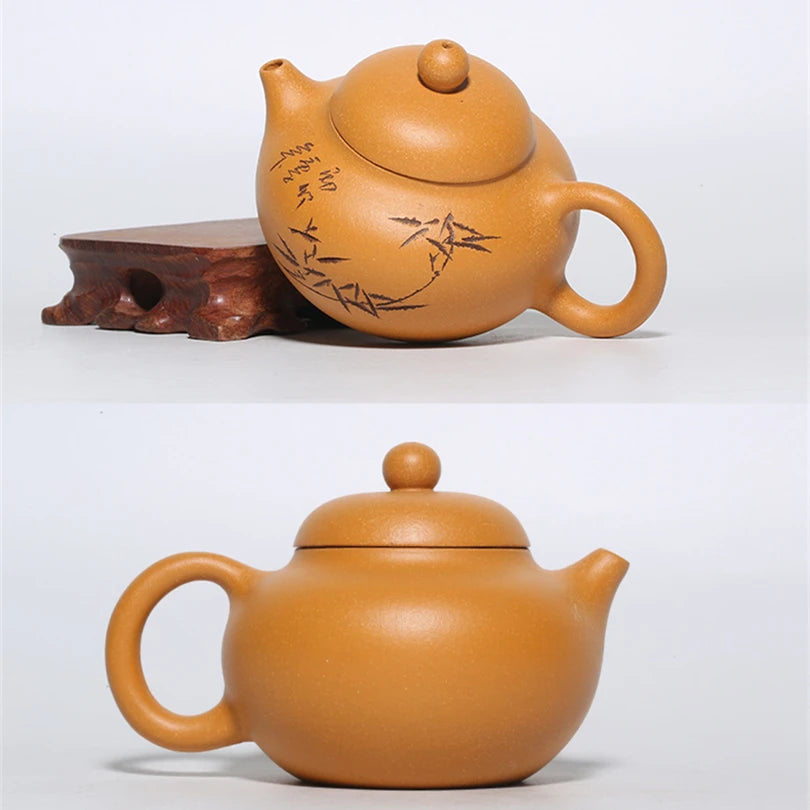 marked tea pot real yixing zisha duan clay bamboo carved WenDan pots Chinese kungfu pot with 7 infuser holes 6.8oz