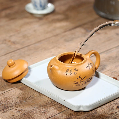 marked tea pot real yixing zisha duan clay bamboo carved WenDan pots Chinese kungfu pot with 7 infuser holes 6.8oz