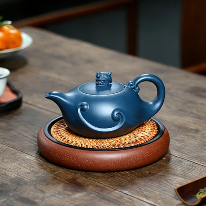 marked tea pot real yixing zisha tianqing clay dragon statue on lid 14 infuser holes 430ml made in China on sales free shipping
