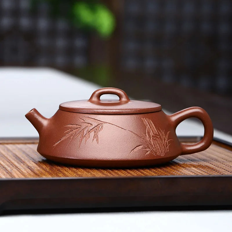 marked tea pot with 7 infuser holes handmade craft bamboo Chinese character Zen style kungfu pot 270ml true yixing zisha clay