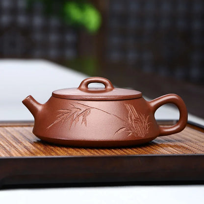 marked tea pot with 7 infuser holes handmade craft bamboo Chinese character Zen style kungfu pot 270ml true yixing zisha clay