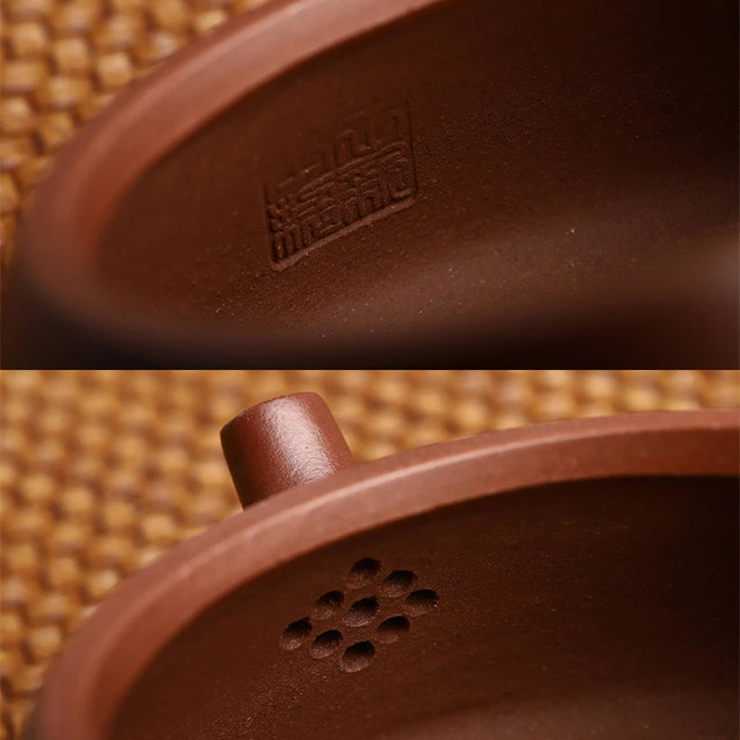 marked tea pot with 7 infuser holes handmade craft bamboo Chinese character Zen style kungfu pot 270ml true yixing zisha clay