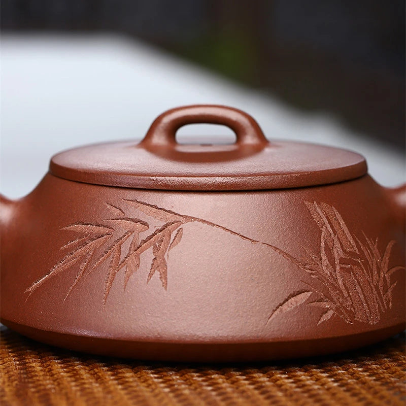 marked tea pot with 7 infuser holes handmade craft bamboo Chinese character Zen style kungfu pot 270ml true yixing zisha clay