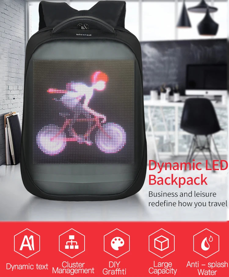 mesh pixel backpack with led backpack with screen smart back pack led mochila con led 15.6 inch laptop backpack women