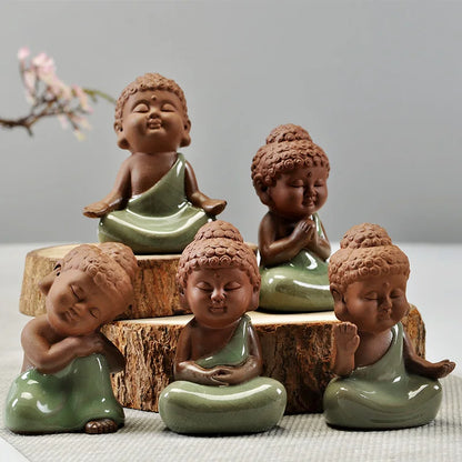 mini tea pet Chinese yixing zisha purple clay tea play porcelain crackle glaze brother kiln monk Buddha home decoration on sales