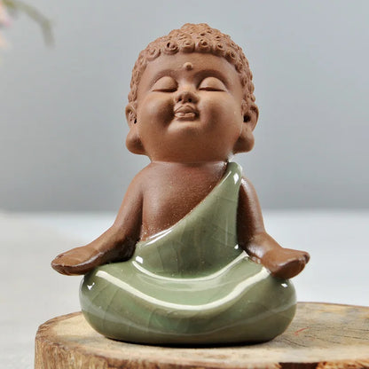 mini tea pet Chinese yixing zisha purple clay tea play porcelain crackle glaze brother kiln monk Buddha home decoration on sales