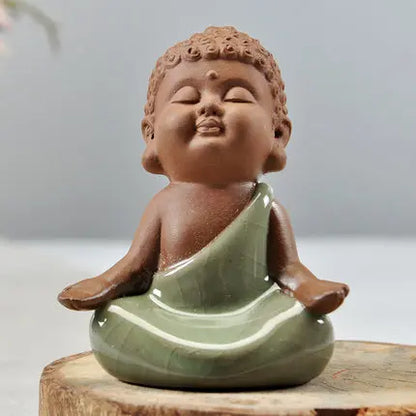 mini tea pet Chinese yixing zisha purple clay tea play porcelain crackle glaze brother kiln monk Buddha home decoration on sales