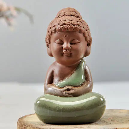 mini tea pet Chinese yixing zisha purple clay tea play porcelain crackle glaze brother kiln monk Buddha home decoration on sales