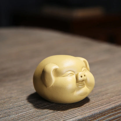 mini tea pet yixing zisha purple clay pig small statue home decoration for table desk pet wealth bring tea pets lovely pig head