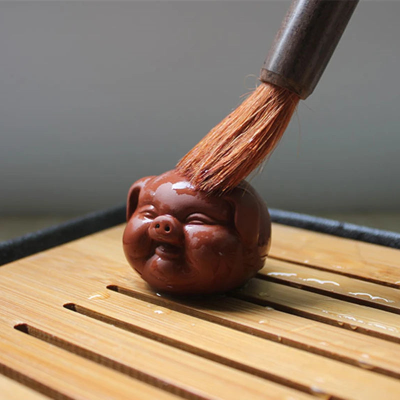 mini tea pet yixing zisha purple clay pig small statue home decoration for table desk pet wealth bring tea pets lovely pig head
