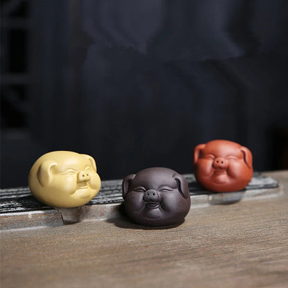 mini tea pet yixing zisha purple clay pig small statue home decoration for table desk pet wealth bring tea pets lovely pig head