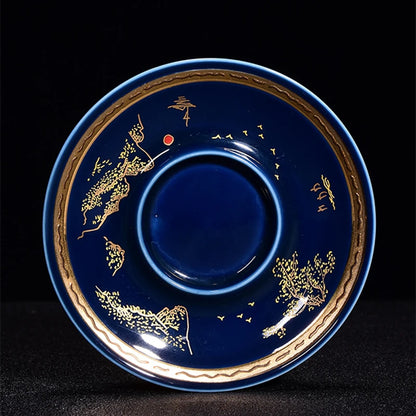 mountain-river print porcelain tureen blue glaze ceramic gaiwan covered bowl with cup saucer lid on sales