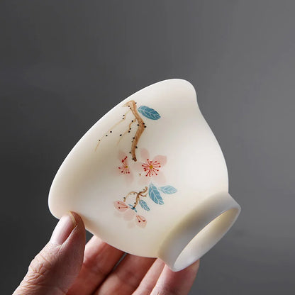 mutton fat jade porcelain gaiwan handpainted ceramic tureen covered bowl handmade cup bowl saucer coaster lid in China boutique