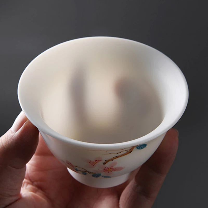 mutton fat jade porcelain gaiwan handpainted ceramic tureen covered bowl handmade cup bowl saucer coaster lid in China boutique