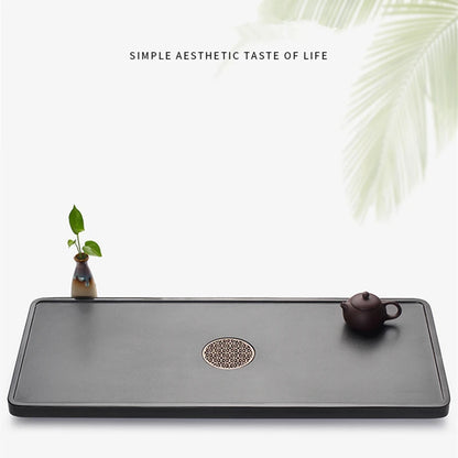 newly listed heavy tea tray stone serving trays water draining pipe & ball Chinese black stone tea table boat creative drainage