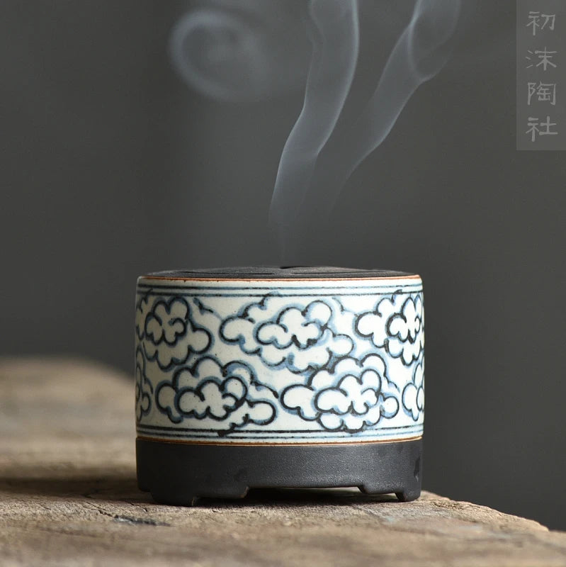of the foam ceramic hand-painted porcelain incense burner copper WenXiangLu tea parts sea xiangyun grain to teachers