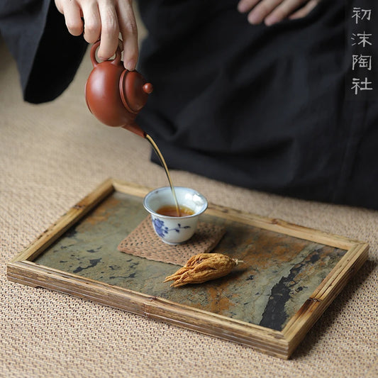 of the household zizhu rock ground dry foam Taiwan kung fu teapot bearing restoring ancient ways square tray away