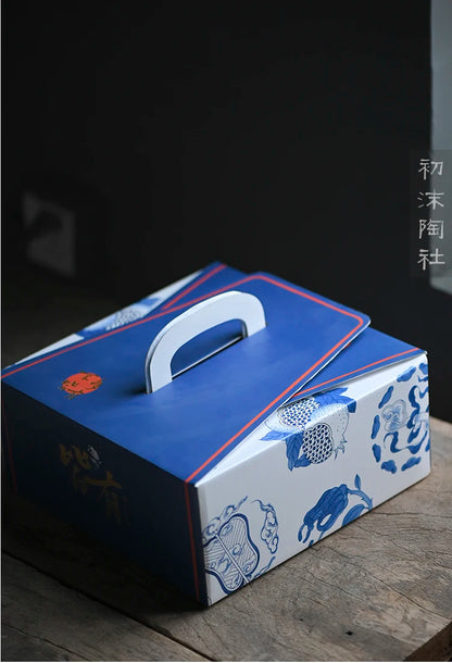 of the jingdezhen blue and white small hand-painted blue glass glass coffee cup pig koubei clear glass Japanese tea set