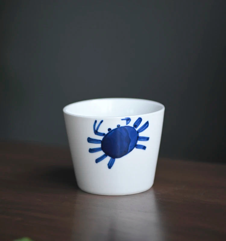 of the jingdezhen blue and white small hand-painted blue glass glass coffee cup pig koubei clear glass Japanese tea set