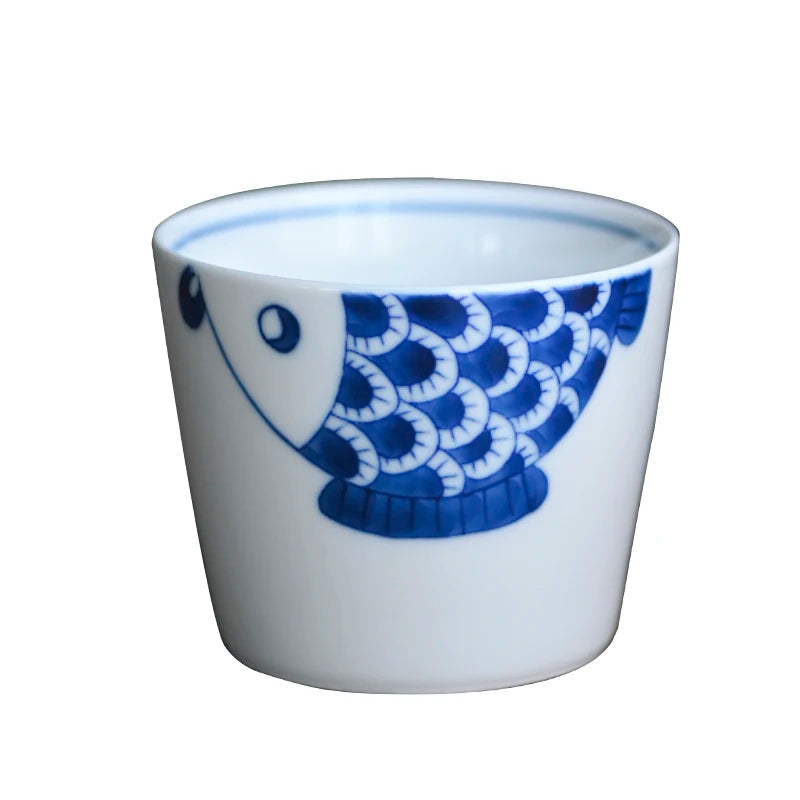 of the jingdezhen blue and white small hand-painted blue glass glass coffee cup pig koubei clear glass Japanese tea set
