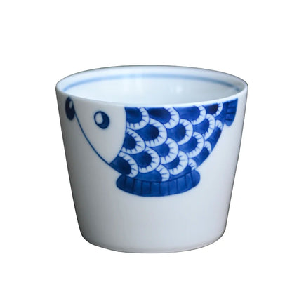 of the jingdezhen blue and white small hand-painted blue glass glass coffee cup pig koubei clear glass Japanese tea set