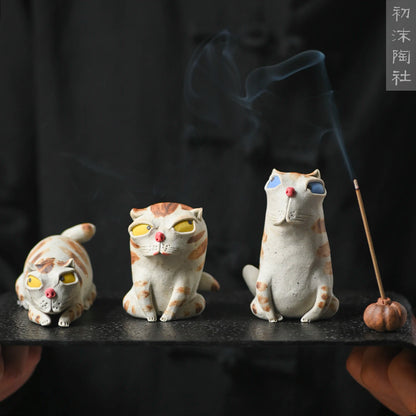 of the jingdezhen ceramic coarse pottery manual hand-painted tea pet cat tea place to live in a strange incense