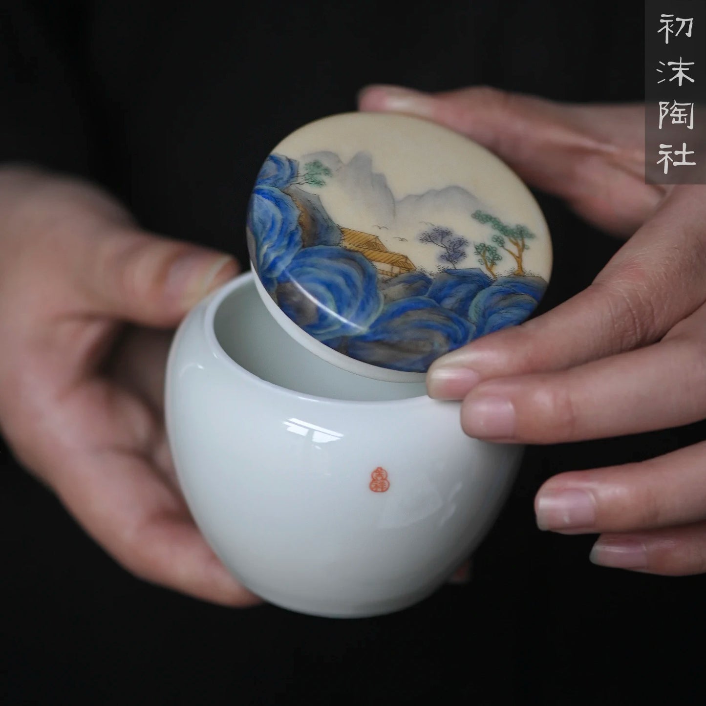of the piece of feather hall far camellia warehouse hand-painted ceramic caddy mini portable small store and POTS