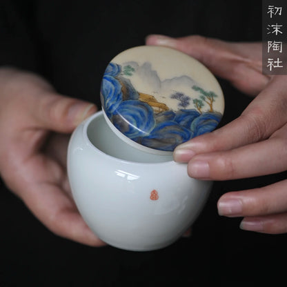 of the piece of feather hall far camellia warehouse hand-painted ceramic caddy mini portable small store and POTS