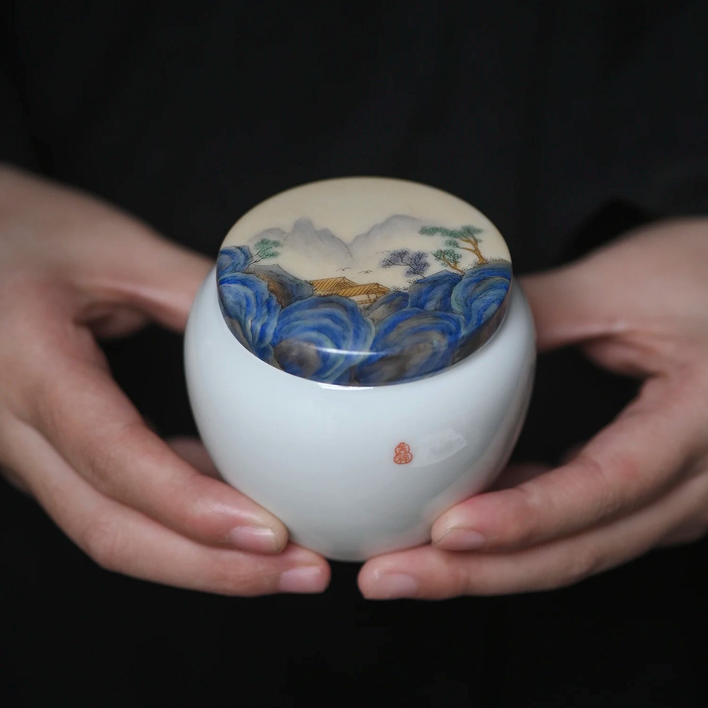 of the piece of feather hall far camellia warehouse hand-painted ceramic caddy mini portable small store and POTS