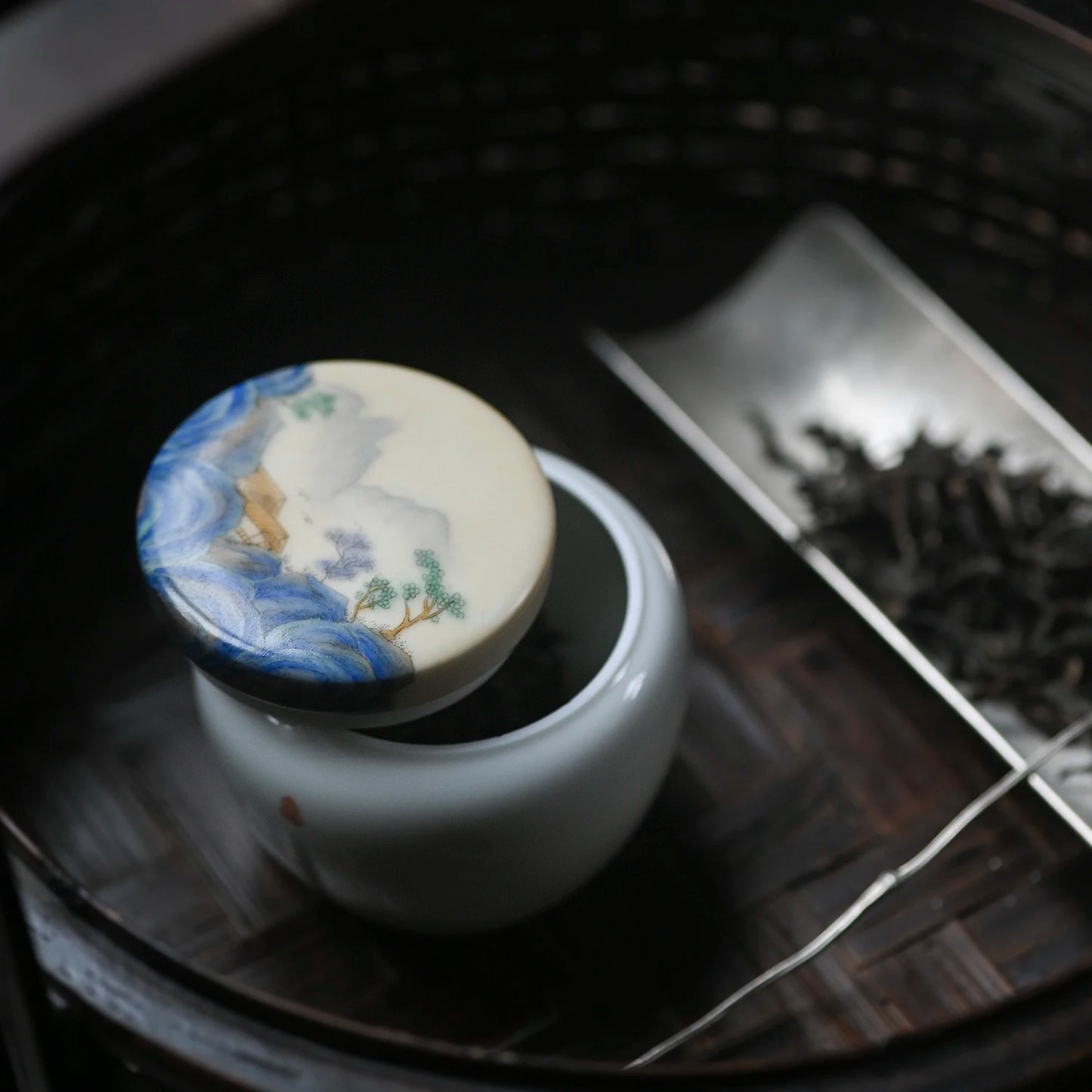 of the piece of feather hall far camellia warehouse hand-painted ceramic caddy mini portable small store and POTS