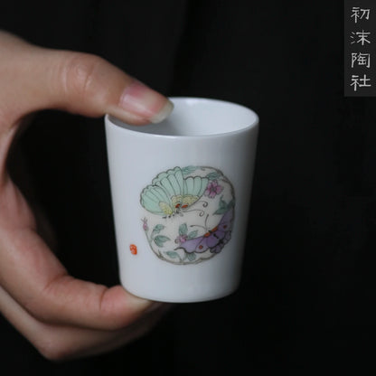 of the piece of feather hall jingdezhen hand-painted straight mouth cup Chinese recent sample tea cup cup masters cup