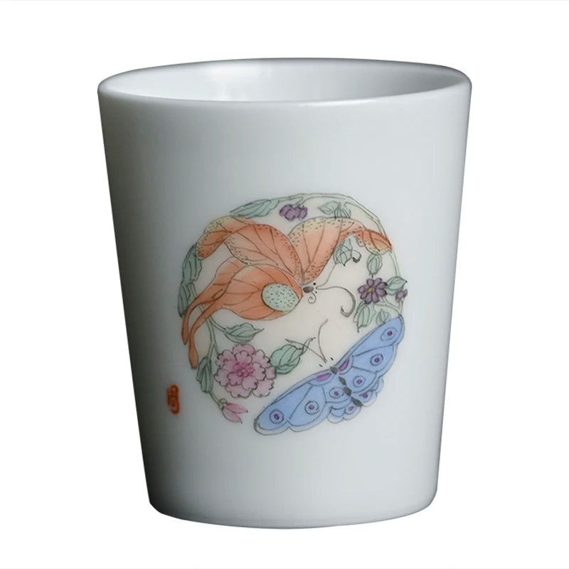 of the piece of feather hall jingdezhen hand-painted straight mouth cup Chinese recent sample tea cup cup masters cup