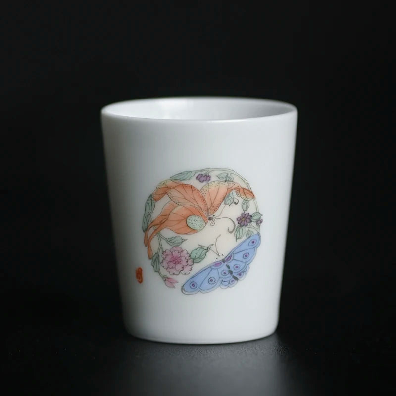 of the piece of feather hall jingdezhen hand-painted straight mouth cup Chinese recent sample tea cup cup masters cup