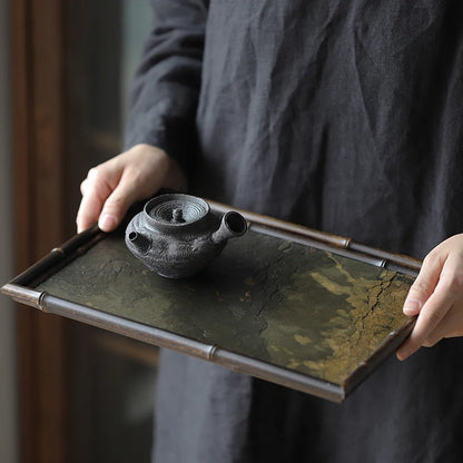 of the tea tray mottled bamboo pot bearing natural rock dry foam Taiwan Chinese bamboo tray household dry foam plate